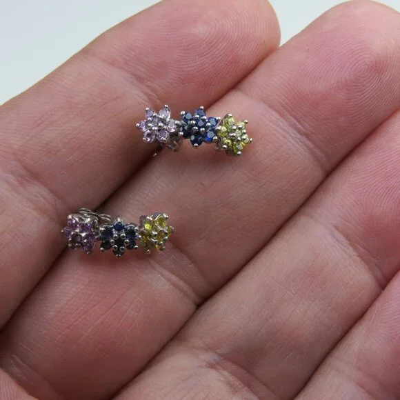 $1650 10k White Gold3/4 Carat Blue Yellow Pink SapphiresEarring